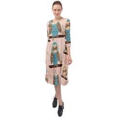 Seamless-pattern-owls-dream-cute-style-pajama-fabric Ruffle End Midi Chiffon Dress by Salman4z