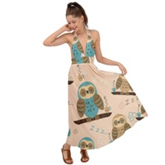 Seamless-pattern-owls-dream-cute-style-pajama-fabric Backless Maxi Beach Dress by Salman4z