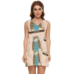 Seamless-pattern-owls-dream-cute-style-pajama-fabric Tiered Sleeveless Mini Dress by Salman4z