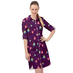 Colorful-stars-hearts-seamless-vector-pattern Long Sleeve Mini Shirt Dress by Salman4z