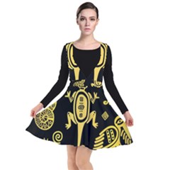 Mexican-culture-golden-tribal-icons Plunge Pinafore Dress by Salman4z