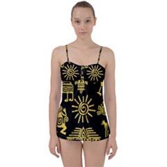 Maya-style-gold-linear-totem-icons Babydoll Tankini Set by Salman4z