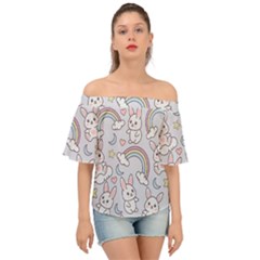 Seamless-pattern-with-cute-rabbit-character Off Shoulder Short Sleeve Top by Salman4z