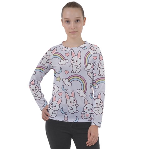 Seamless-pattern-with-cute-rabbit-character Women s Long Sleeve Raglan Tee by Salman4z