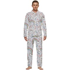 Seamless-pattern-with-cute-rabbit-character Men s Long Sleeve Velvet Pocket Pajamas Set by Salman4z
