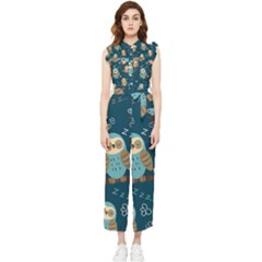 Seamless-pattern-owls-dreaming Women s Frill Top Chiffon Jumpsuit by Salman4z