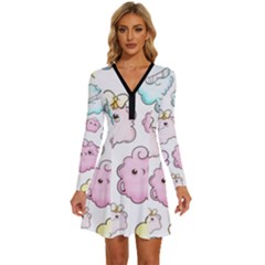 Cute-doodle-cartoon-seamless-pattern Long Sleeve Deep V Mini Dress  by Salman4z
