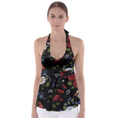 Floral-folk-fashion-ornamental-embroidery-pattern Babydoll Tankini Top by Salman4z