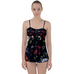 Floral-folk-fashion-ornamental-embroidery-pattern Babydoll Tankini Set by Salman4z