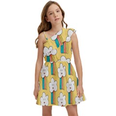 Smile-cloud-rainbow-pattern-yellow Kids  One Shoulder Party Dress by Salman4z