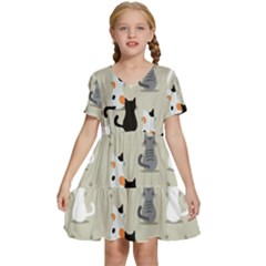 Cute-cat-seamless-pattern Kids  Short Sleeve Tiered Mini Dress by Salman4z