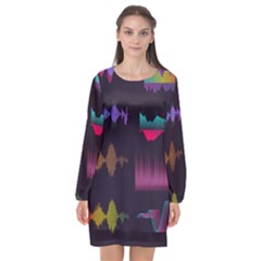 Colorful-sound-wave-set Long Sleeve Chiffon Shift Dress  by Salman4z