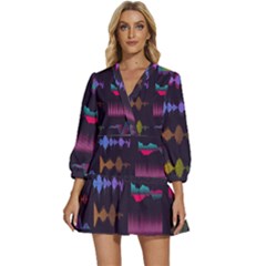 Colorful-sound-wave-set V-neck Placket Mini Dress by Salman4z