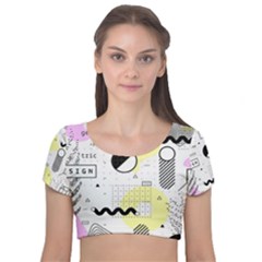 Graphic-design-geometric-background Velvet Short Sleeve Crop Top  by Salman4z