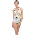 Graphic-design-geometric-background Halter Front Plunge Swimsuit View1