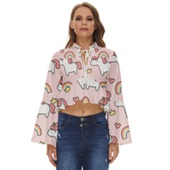 Cute-unicorn-rainbow-seamless-pattern-background Boho Long Bell Sleeve Top by Salman4z