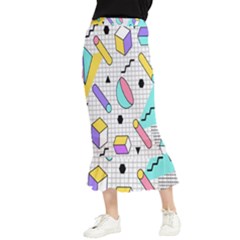 Tridimensional-pastel-shapes-background-memphis-style Maxi Fishtail Chiffon Skirt by Salman4z