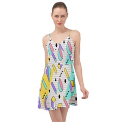 Tridimensional-pastel-shapes-background-memphis-style Summer Time Chiffon Dress by Salman4z