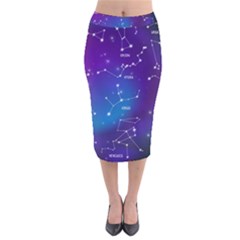 Realistic-night-sky-poster-with-constellations Velvet Midi Pencil Skirt by Salman4z