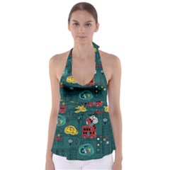 Seamless-pattern-hand-drawn-with-vehicles-buildings-road Babydoll Tankini Top by Salman4z