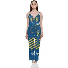 Flat-design-geometric-shapes-background V-neck Spaghetti Strap Tie Front Jumpsuit by Salman4z