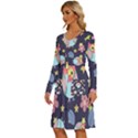 Owl-stars-pattern-background Long Sleeve Dress With Pocket View2