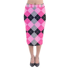 Seamless-argyle-pattern Velvet Midi Pencil Skirt by Salman4z