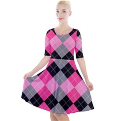Seamless-argyle-pattern Quarter Sleeve A-line Dress by Salman4z