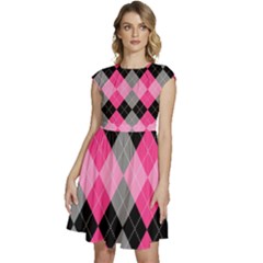 Seamless-argyle-pattern Cap Sleeve High Waist Dress by Salman4z
