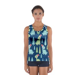 Cute Dinosaurs Animal Seamless Pattern Doodle Dino Winter Theme Sport Tank Top  by pakminggu
