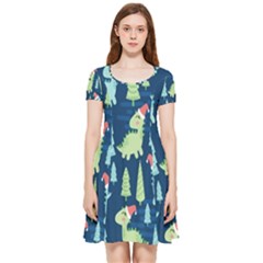 Cute Dinosaurs Animal Seamless Pattern Doodle Dino Winter Theme Inside Out Cap Sleeve Dress by pakminggu