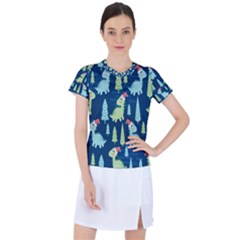 Cute Dinosaurs Animal Seamless Pattern Doodle Dino Winter Theme Women s Sports Top by pakminggu
