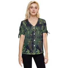 Military Background Grunge Bow Sleeve Button Up Top by pakminggu