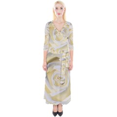 White Roses Flowers Plant Romance Blossom Bloom Nature Flora Petals Quarter Sleeve Wrap Maxi Dress by pakminggu