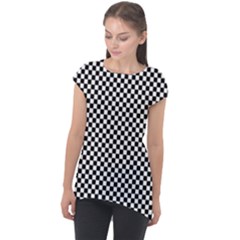 Black And White Checkerboard Background Board Checker Cap Sleeve High Low Top by pakminggu