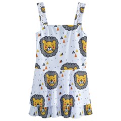 Lion Heads Pattern Design Doodle Kids  Layered Skirt Swimsuit by pakminggu