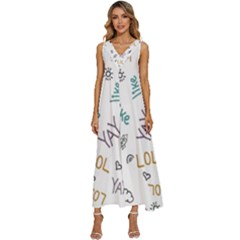Doodle Pattern V-neck Sleeveless Loose Fit Overalls by pakminggu