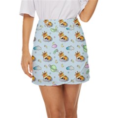Pattern Giraffe Animal Seamless Scrapbooking Blue Mini Front Wrap Skirt by pakminggu