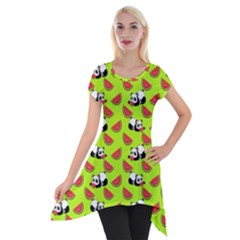 Watermelon Panda Background Wallpaper Short Sleeve Side Drop Tunic by pakminggu