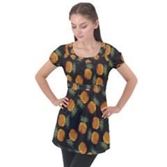 Pineapple Background Pineapple Pattern Puff Sleeve Tunic Top by pakminggu
