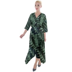Background Pattern Leaves Texture Design Wallpaper Quarter Sleeve Wrap Front Maxi Dress by pakminggu