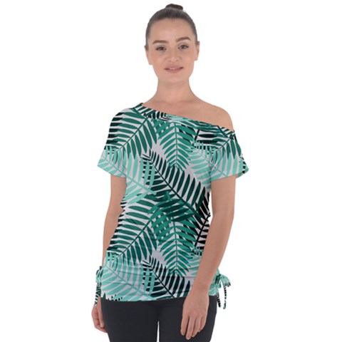 Background Pattern Texture Leaves Design Wallpaper Off Shoulder Tie-up Tee by pakminggu