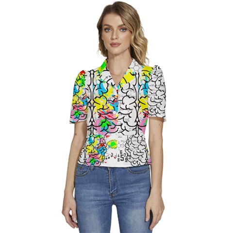Brain Left Logic Language Science Puffed Short Sleeve Button Up Jacket by pakminggu