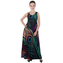 Peacock Feathers Nature Feather Pattern Empire Waist Velour Maxi Dress by pakminggu