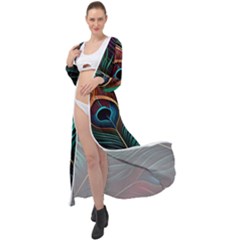 Peacock Feathers Nature Feather Pattern Maxi Chiffon Beach Wrap by pakminggu