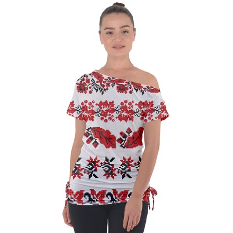 Ukraine Scheme Pattern Kit Ornament Plants Off Shoulder Tie-up Tee by pakminggu