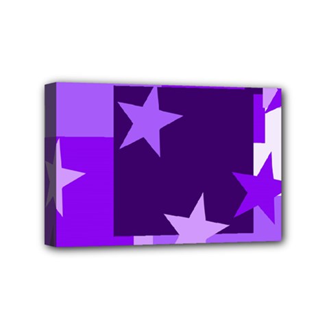 Purple Stars Pattern Shape Mini Canvas 6  X 4  (stretched) by danenraven