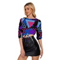 Memphis Pattern Geometric Abstract Mid Sleeve Drawstring Hem Top View2