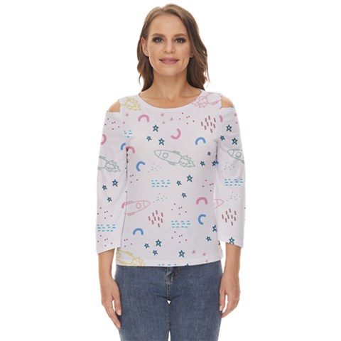 Spaceship Pattern Star Cut Out Wide Sleeve Top by danenraven