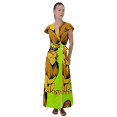 Lion Cartoon Parody Flutter Sleeve Maxi Dress by danenraven